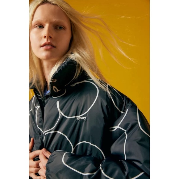 New OBEY Persona Puffer Jacket Coat Abstract Print Black White - Picture 10 of 10